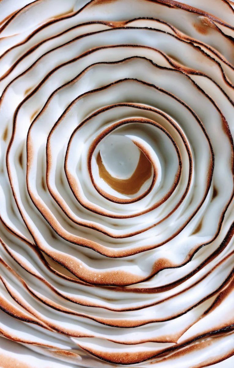 Swirled meringue browned with a blowtorch